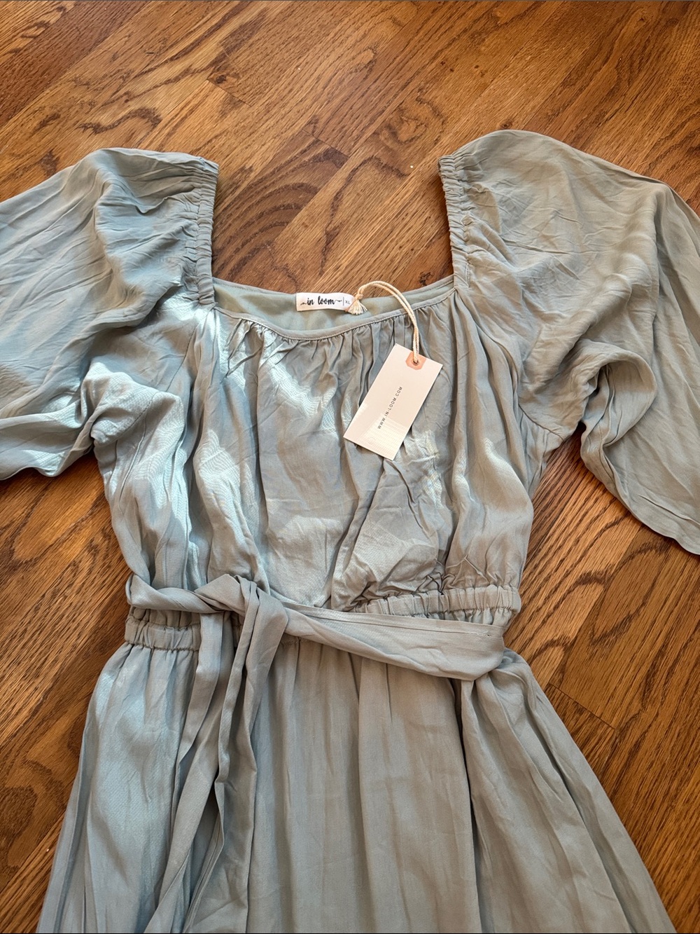 LoveShackFancy Dusty Blue Tiered Maxi Dress with Self-Tie Waist - Picture 3 of 5
